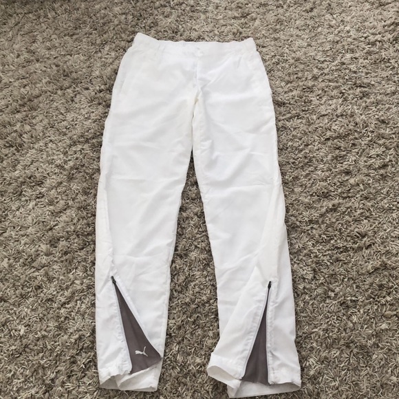 White PUMA activity pants & small zippers each leg, light and comfortable, US M - Picture 2 of 14